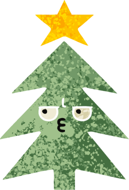 Bir insan tarafından çizilmiş bir noel ağacının retro çizim tarzı karikatürü.