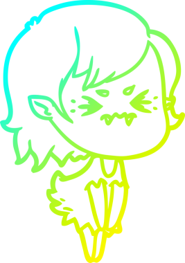 Bir insan tarafından çizilmiş, soğuk gradyan çizgi film karakteri bir vampir kız.