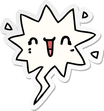 Bir insan tarafından çizilmiş konuşma kabarcığı çıkartmalı mutlu çizgi film yüzü