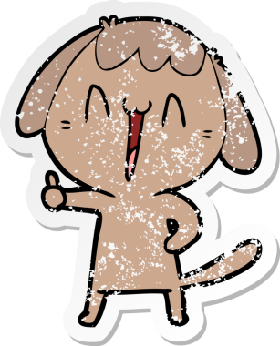 Bir insan tarafından çizilmiş, gülen bir köpeğin dertli çıkartması.