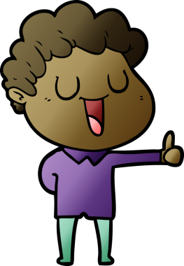 Gülen çizgi filmci bir insan tarafından çizilmiş baş parmak işareti veriyor.