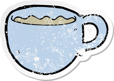 Bir insan tarafından çizilmiş çizgi film kahve fincanının sıkıntılı çıkartması.