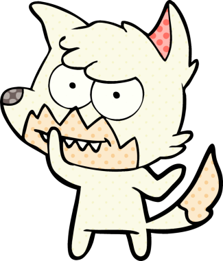 Bir insan tarafından çizilmiş sırıtan tilki çizgi filmi.