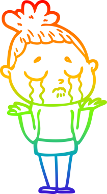 Gökkuşağı gradyan çizgi çizimi bir insan tarafından çizilmiş ağlayan bir kadının çizimi