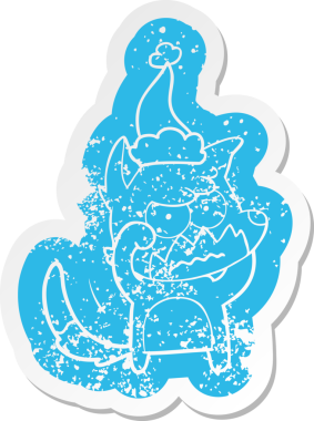 Bir insan tarafından çizilmiş Noel Baba şapkası giymiş kızgın bir tilkinin garip karikatürü.