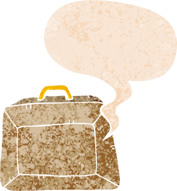 Bir insan tarafından çizilmiş grunge sıkıntılı retro biçimli konuşma baloncuklu çizgi film bütçesi çantası