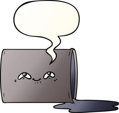 bir insan tarafından çizilmiş, konuşma baloncuklu çizgi film yağ varili.