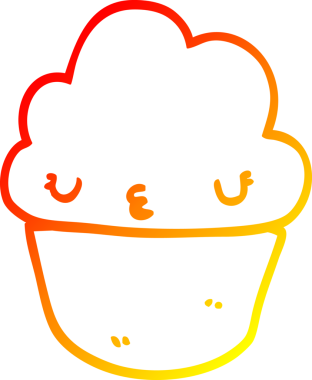 Yüzü insan tarafından çizilmiş bir çizgi film kekinin sıcak çizgi çizimi