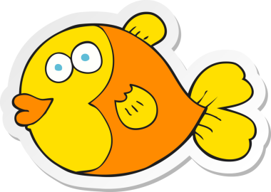 Bir insan tarafından çizilmiş karikatür balığının çıkartması.