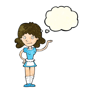 Bir insan tarafından çizilmiş düşünce balonlu çizgi film kızı.