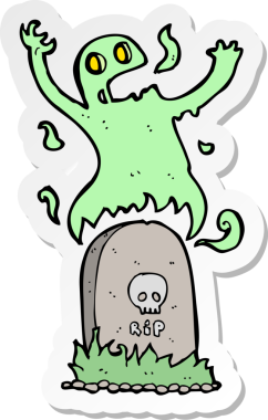 Bir insan tarafından çizilmiş mezardan yükselen bir hayaletin çıkartması.