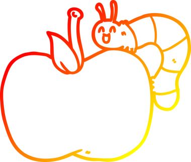 Bir insan tarafından çizilen elma ve böceğin sıcak çizgi çizimi