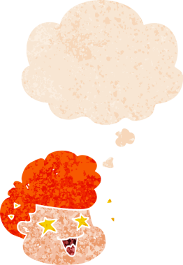 çizgi filmdeki heyecanlı çocuk grunge 'daki düşünce baloncuğuyla bir insan tarafından çizilmiş sıkıntılı retro stil