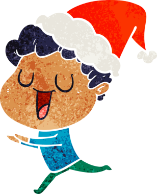 Gülen el, bir insan tarafından çizilmiş Noel Baba şapkasıyla koşan bir adamın retro karikatürünü çizdi.