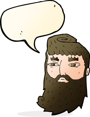 Bir insan tarafından çizilmiş konuşma balonu olan sakallı bir adam.