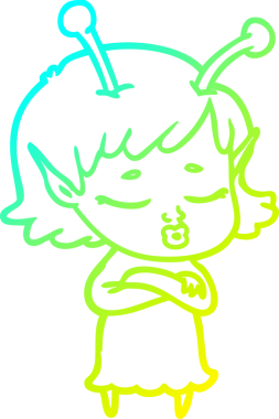 Bir insan tarafından çizilmiş, soğuk gradyan bir uzaylı kız çizgi filmi