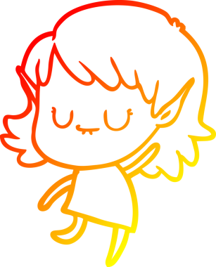 Bir insanın çizdiği elbiseyi giyen mutlu bir elf kızı çiziyor.