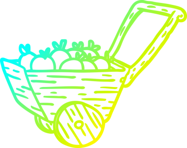 Bir insan tarafından çizilmiş taze elmalarla dolu bir arabanın soğuk gradyan çizgisi.