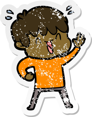 Bir insan tarafından çizilmiş gülen bir çizgi film karakterinin sıkıntılı çıkartması.