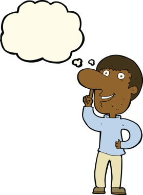 Bir insan tarafından çizilmiş düşünce baloncuğu fikri olan çizgi film adamı.