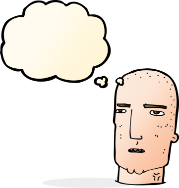 Düşünce baloncuğu bir insan tarafından çizilmiş kel, sert adam.