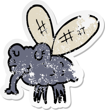 Bir insan tarafından çizilmiş karikatür sineğinin sıkıntılı çıkartması.