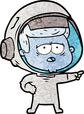 Bir insan tarafından çizilmiş yorgun astronot çizgi filmi.