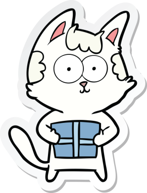 Bir insan tarafından çizilmiş mutlu çizgi film kedisinin çıkartması.