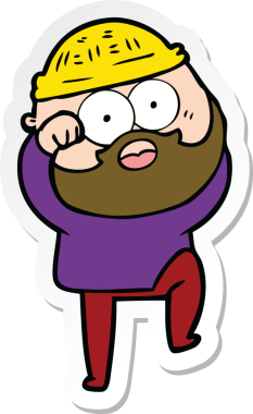 Karikatür çıkartması. Bir insan tarafından çizilmiş sakallı adamı şaşırttı.