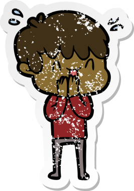 Bir insan tarafından çizilmiş gülen bir çizgi film karakterinin sıkıntılı çıkartması.