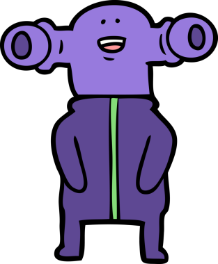 Bir insan tarafından çizilmiş dostane bir uzaylı çizgi filmi.