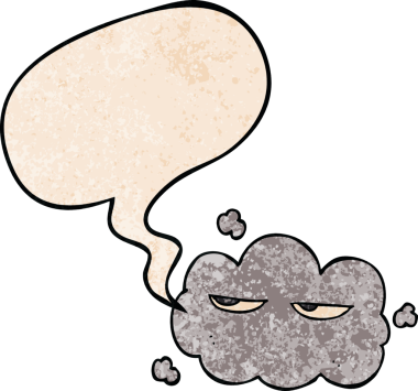 Bir insan tarafından çizilmiş geçmişe dönük konuşma baloncuklu şirin çizgi film bulutu.