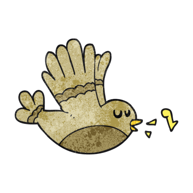 Bir insan tarafından çizilmiş el yapımı şarkı söyleyen bir çizgi film kuşu.