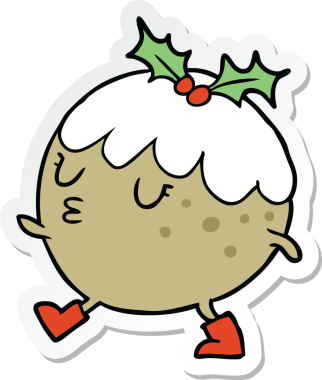 Bir insan tarafından çizilmiş Noel pudinginin çıkartması.