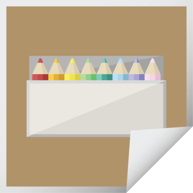 Bir insan tarafından çizilmiş renkli kalem paketi grafik vektör illüstrasyon kare etiketi