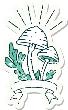 Bir insan tarafından çizilmiş eski bir dövme stili mantar çıkartması.