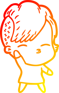 Bir insan tarafından çizilmiş çizgi film karakteri şaşı bir kızın sıcak çizgi çizimi