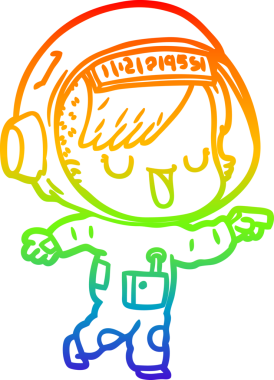 Gökkuşağı gradyan çizgi çizimi bir insan tarafından çizilmiş astronot bir kadın.