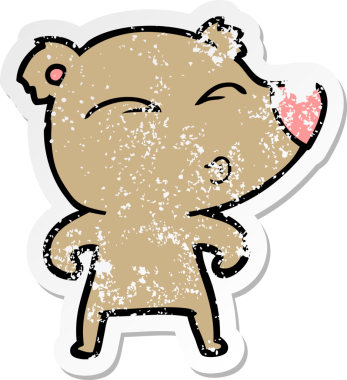 Bir insan tarafından çizilmiş ıslık çalan bir ayının sıkıntılı çıkartması.