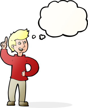 Bir insan tarafından çizilmiş düşünce baloncuğu fikri olan çizgi film adamı.