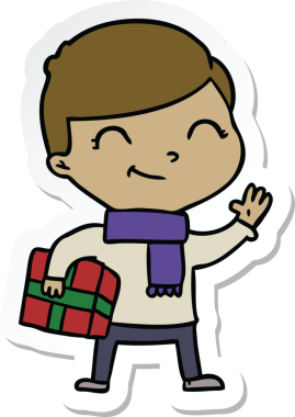 Bir insan tarafından çizilmiş gülümseyen bir çizgi film çocuğunun çıkartması.