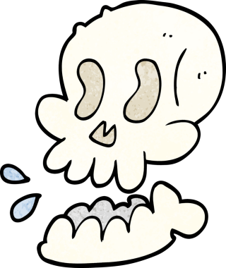 Bir insan tarafından çizilmiş komik karikatür kafatası.