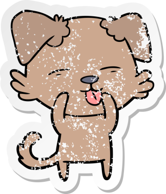 Bir insan tarafından çizilmiş bir köpeğin dertli çıkartması.