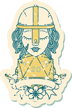 Retro Dövme Tarzı İnsan Savaşçısı Doğal 20 rulo ile Bir insan tarafından çizilmiş