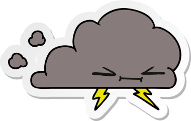 Bir insan tarafından çizilmiş huysuz bir şimşek bulutunun serbest sticker karikatürü.
