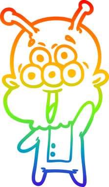 gökkuşağı gradyanı çizimi bir insan tarafından çizilmiş mutlu bir uzaylı çizgi filmi.