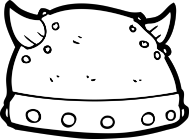 Bir insan tarafından çizilmiş siyah beyaz Viking miğferi.