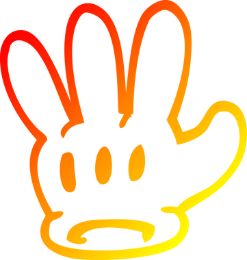 Bir insan tarafından çizilmiş geleneksel bir çizgi film eldiveninin sıcak gradyan çizimi