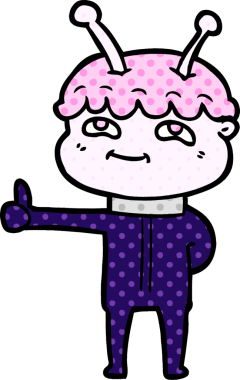 Bir insan tarafından çizilmiş dost canlısı çizgi film uzay adamı.