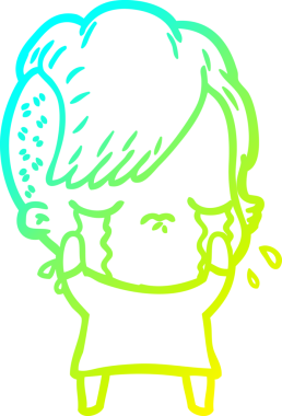 Bir insan tarafından çizilmiş ağlayan bir çizgi film kızı çizimi.